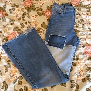 Women’s Two-Tone Patch Flare Jeans - Blue
